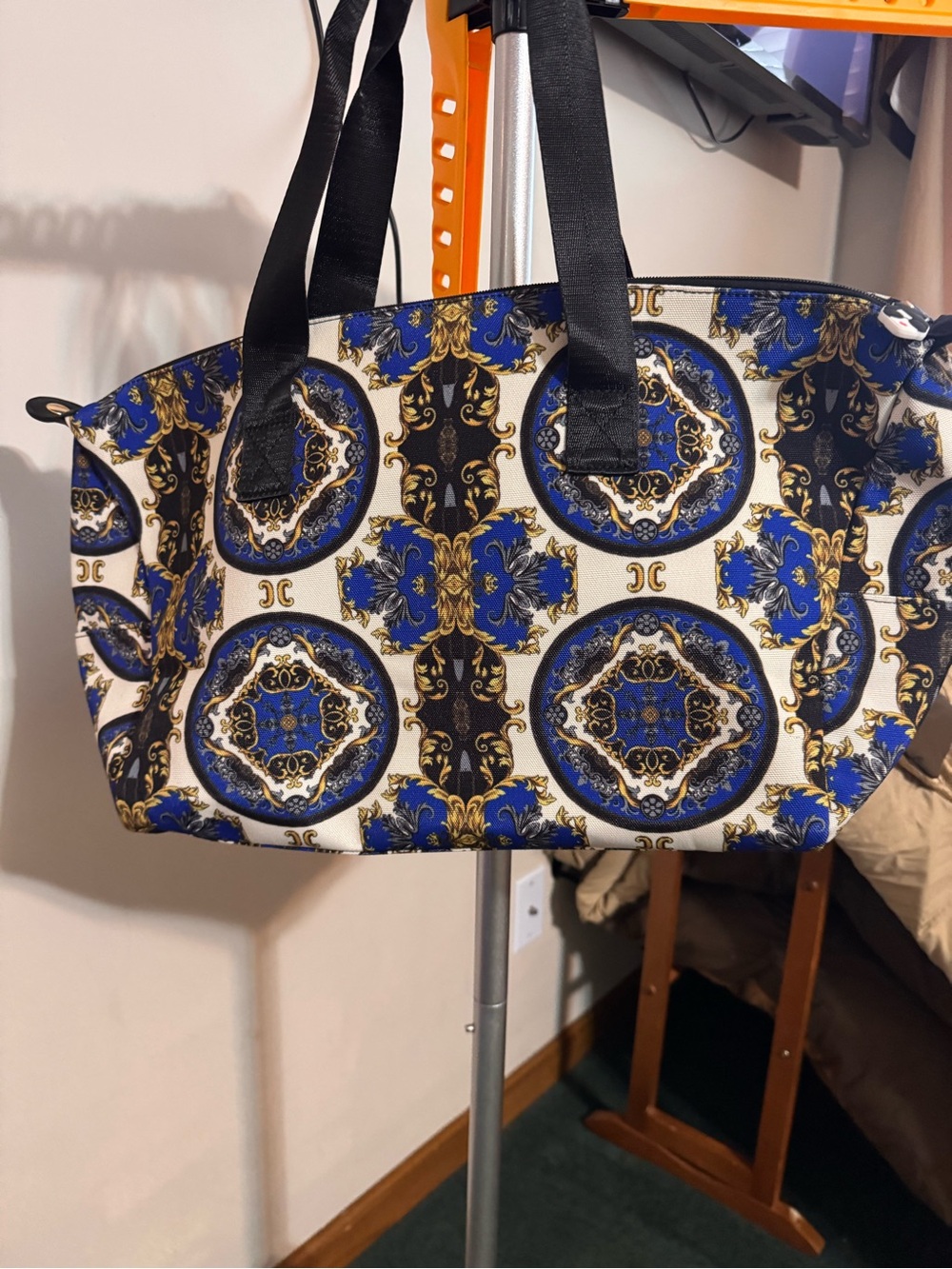 Alice + Olivia Blue, Black & Gold Baroque Print Travel Tote